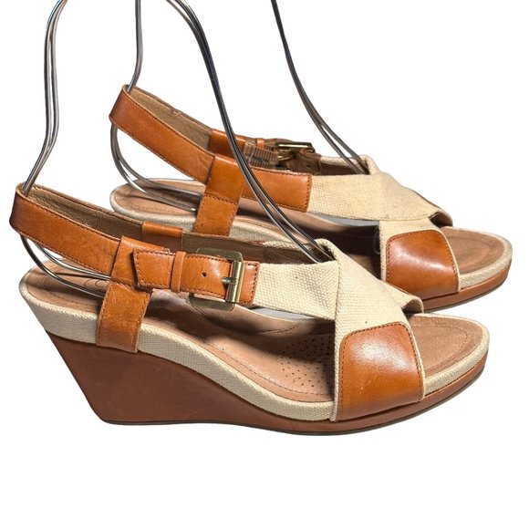 Circa Joan David Cloth & Leather Wedge Sandal 7M - Picture 4 of 10